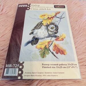 Owl Cross Stitch Kit with Autumn Leaves